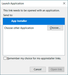 ms-appinstaller protocol setup in Firefox